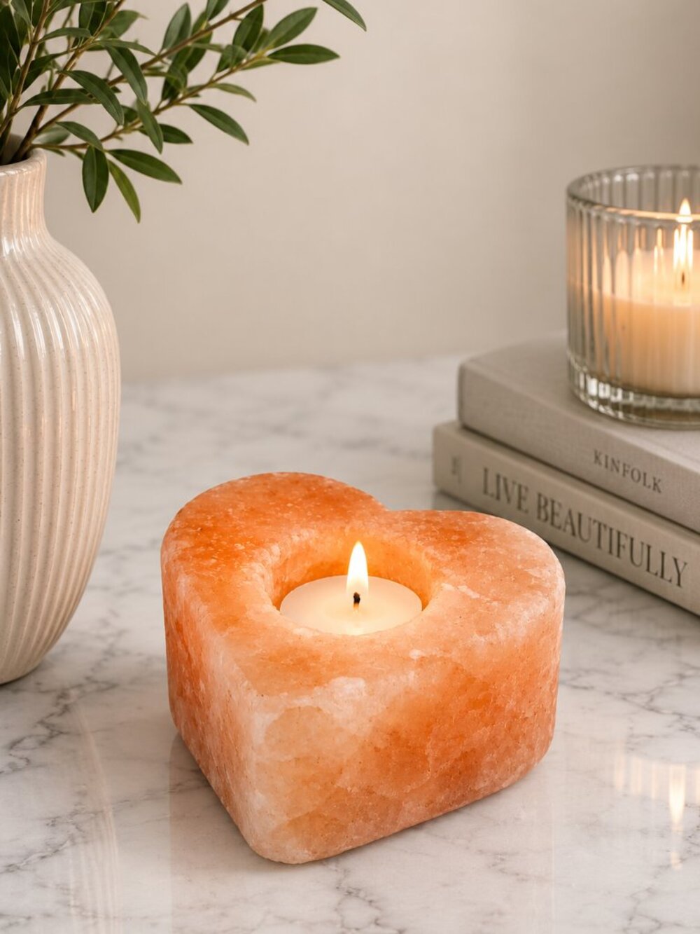 Himalayan Pink Salt HEART Candle Votive Holder Tea Light Natural Lamp Spa Decor